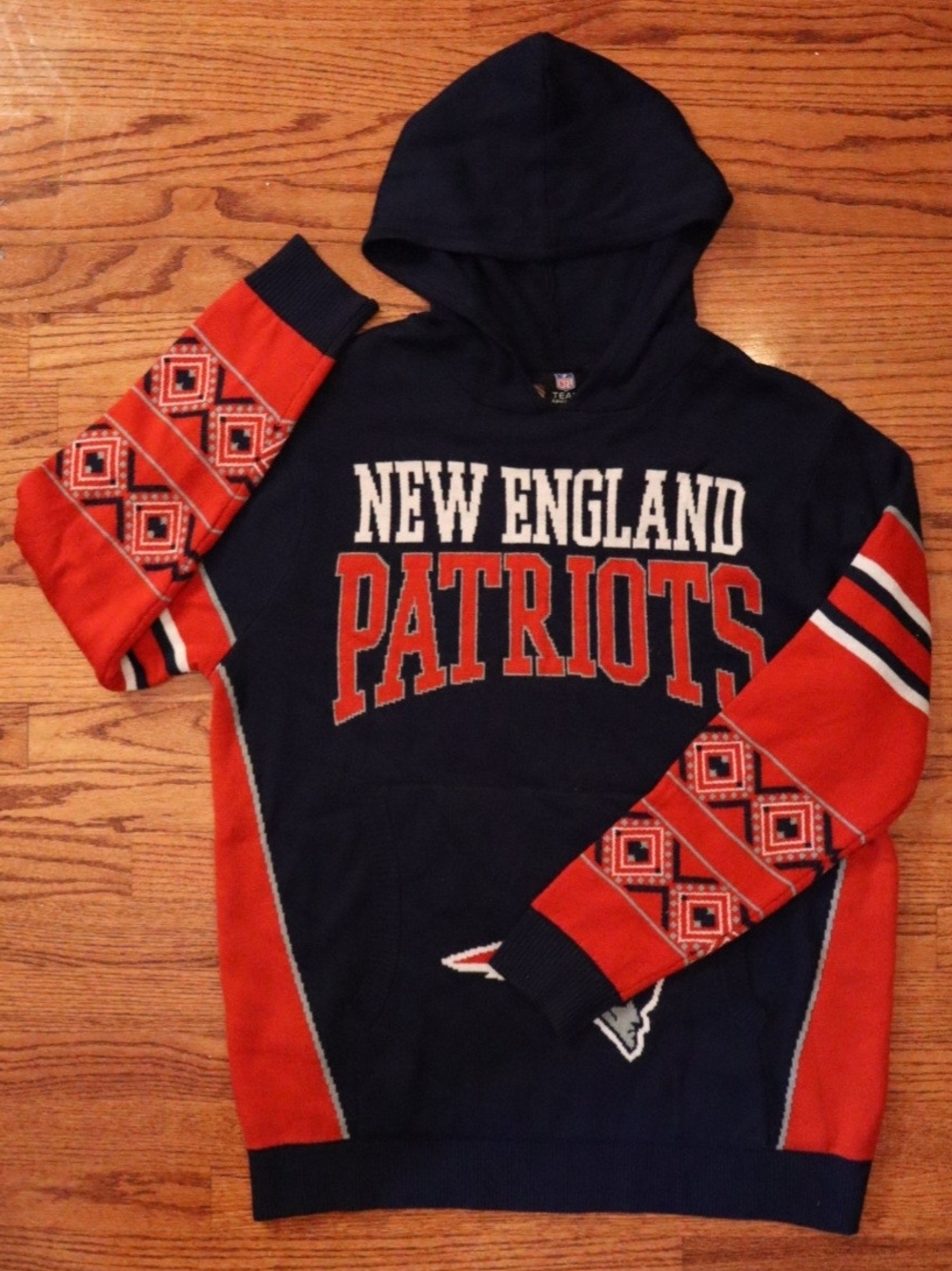 New England Patriots NFL Team Apparel Knit Hoodie Sweater Men’s XL Red Navy